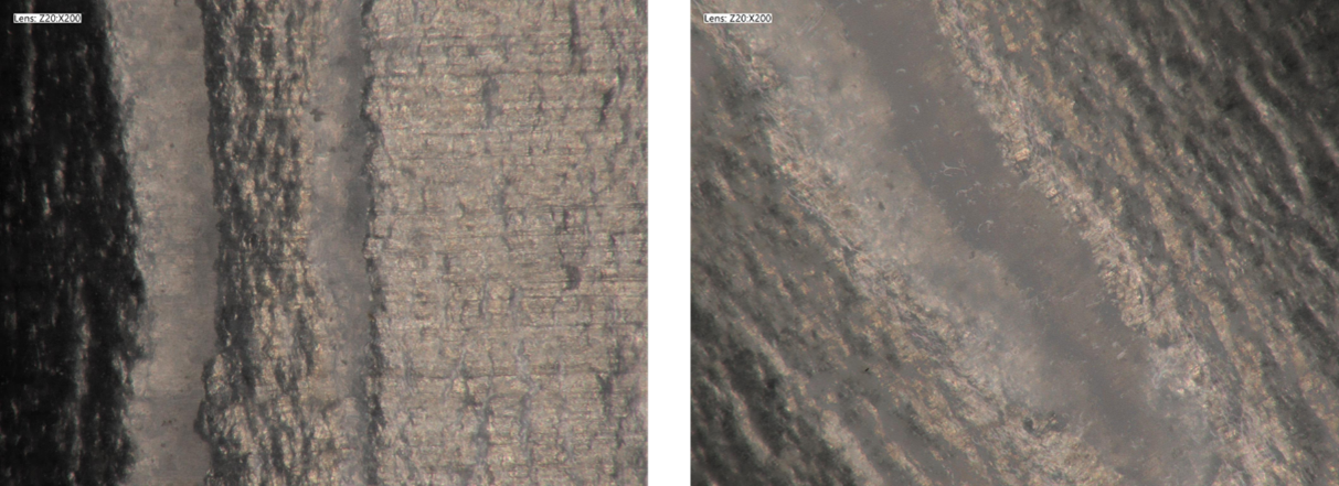 Figuur 6 microscopische beelden van de niet-verouderde en verouderde monsters van Coating A laten zien dat de coatingstructuur over het substraat scheurt bij T0.