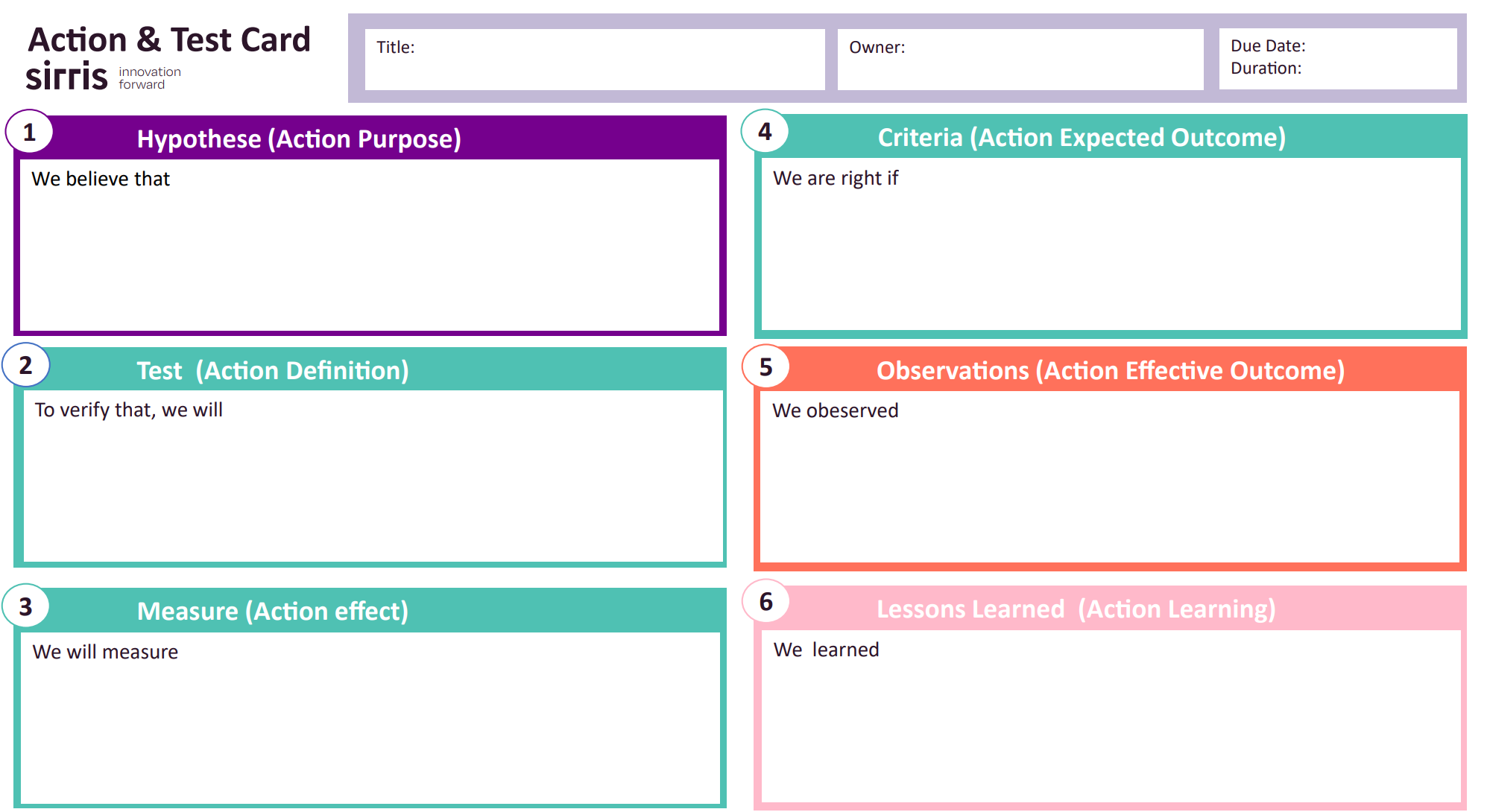 Action & Test Card