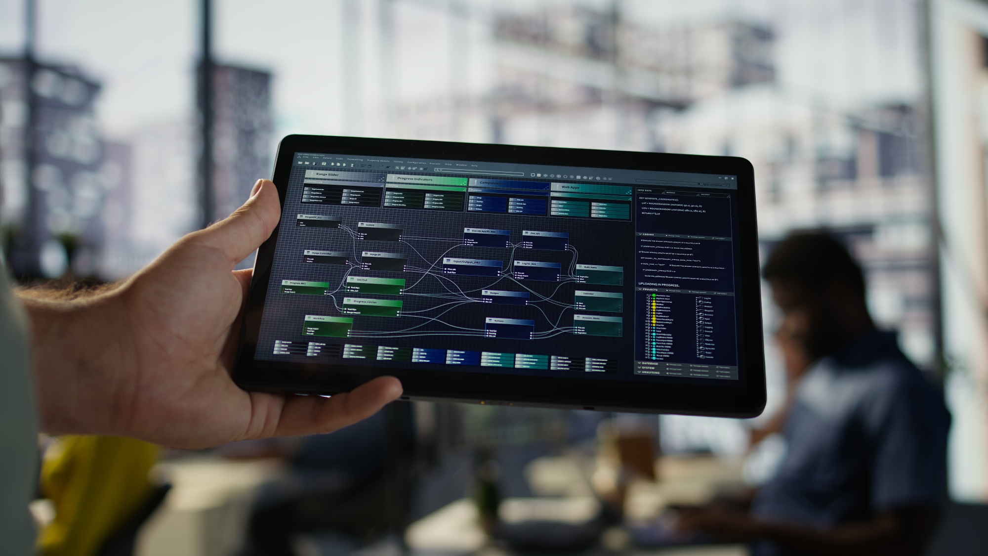 close-up-admin-office-sing-tablet-design-machine-learning-algorithms