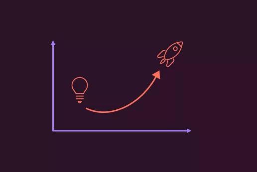 an arrow points from a light bulb to a rocket