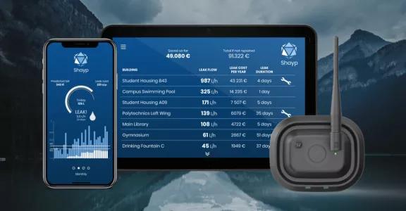 Visual of Shayp's smart water management solution in front of mountainous landscape